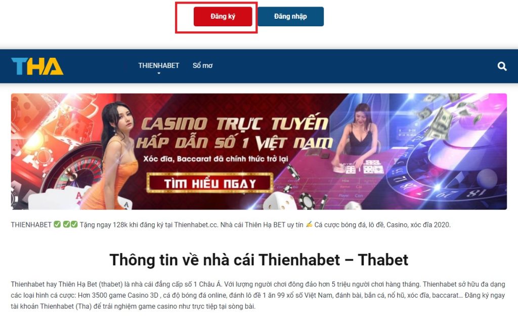 Cách đăng ký/đăng nhập nhà cái Thienhabet